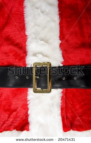 Santa Claus Costume Background With Red Furry Suit And A Black Belt    