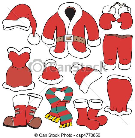 Vector Clipart Of Various Santa Claus Clothes   Vector Illustration