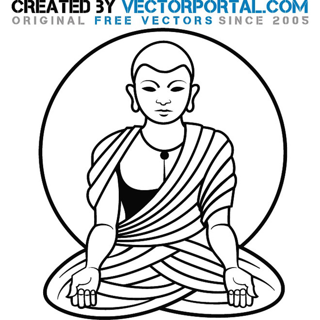 Buddhist Monk Sitting Meditating With Hands Together Front View