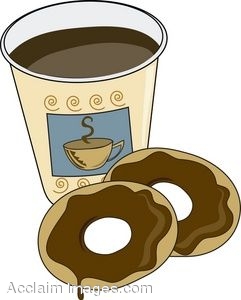 Description  Clip Art Of A Paper Cup Of Coffee And Chocolate Donuts