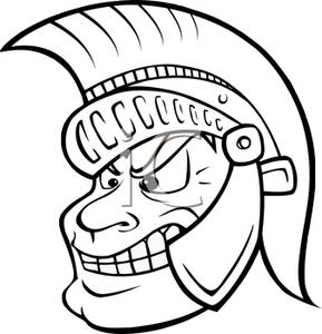 Of A Mans Face Wearing A Trojan Helmet   Royalty Free Clipart Picture
