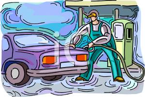 Service Station Attendant Fueling Up A Car   Royalty Free Clipart