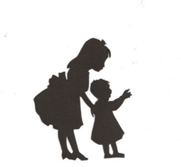 Sisters Silhouette Walking With Sister Silhouette