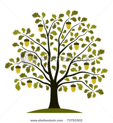 Vector Oak Tree On White Background   Vector Clipart Illustration