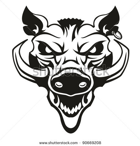 Attractive Black Ink Wild Boar Head Tattoo