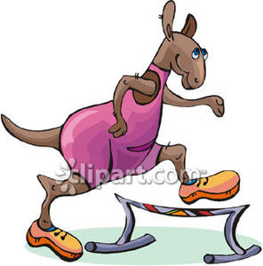 Cartoon Kangaroo Running Hurdles Royalty Free Clipart Picture 090305