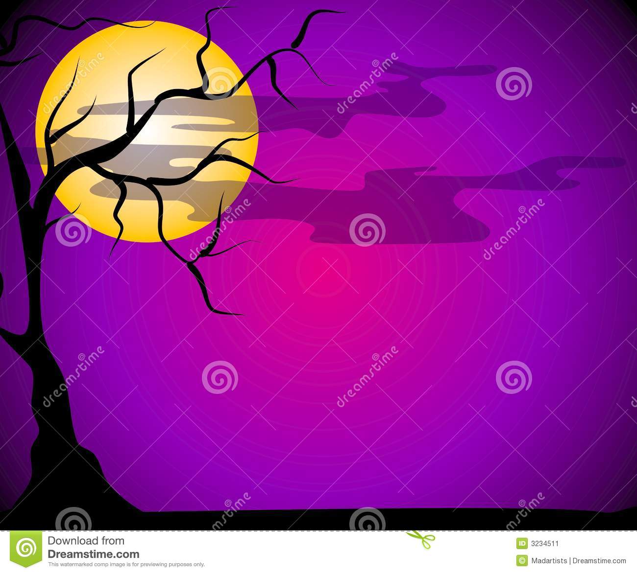 Clip Art Illustration Of A Blank Halloween Scene Featuring The