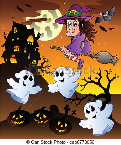 Clip Art Vector Of Scene With Halloween Mansion 5   Vector