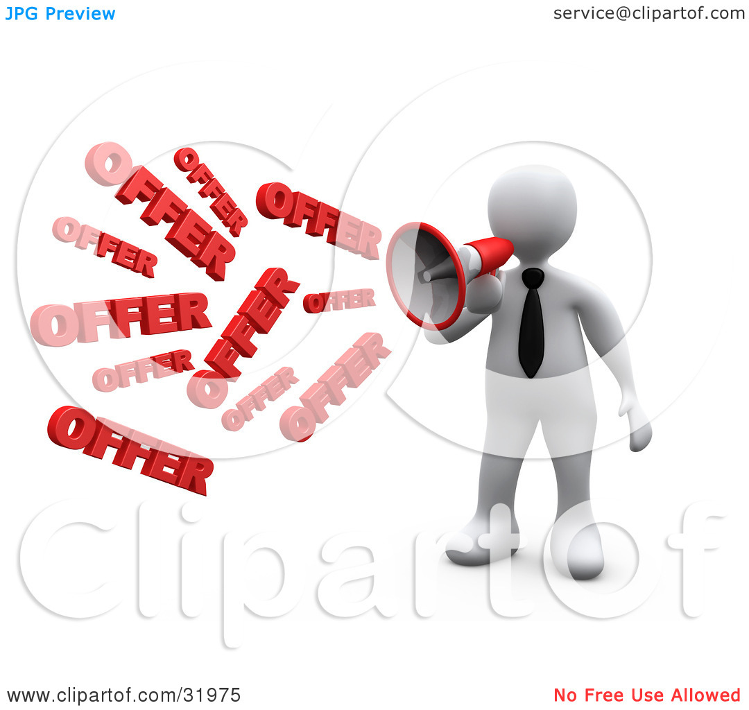 Clipart Illustration Of A White Person Shouting Offer Through A