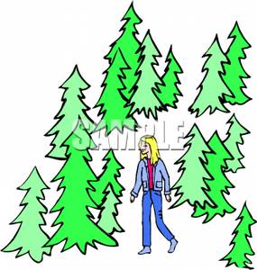 Clipart Image Of A Woman Walking In The Woods 