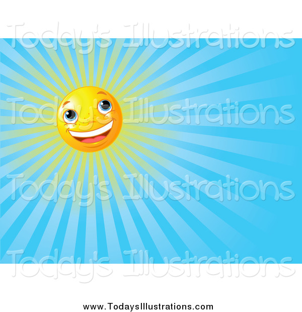 Clipart Of A Gleeful Sun Face Shining In A Clear Blue Sky By Pushkin    