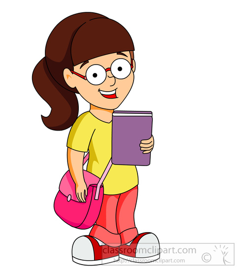 Girl Student With Book Shoulder Purse Clipart 5989   Classroom Clipart