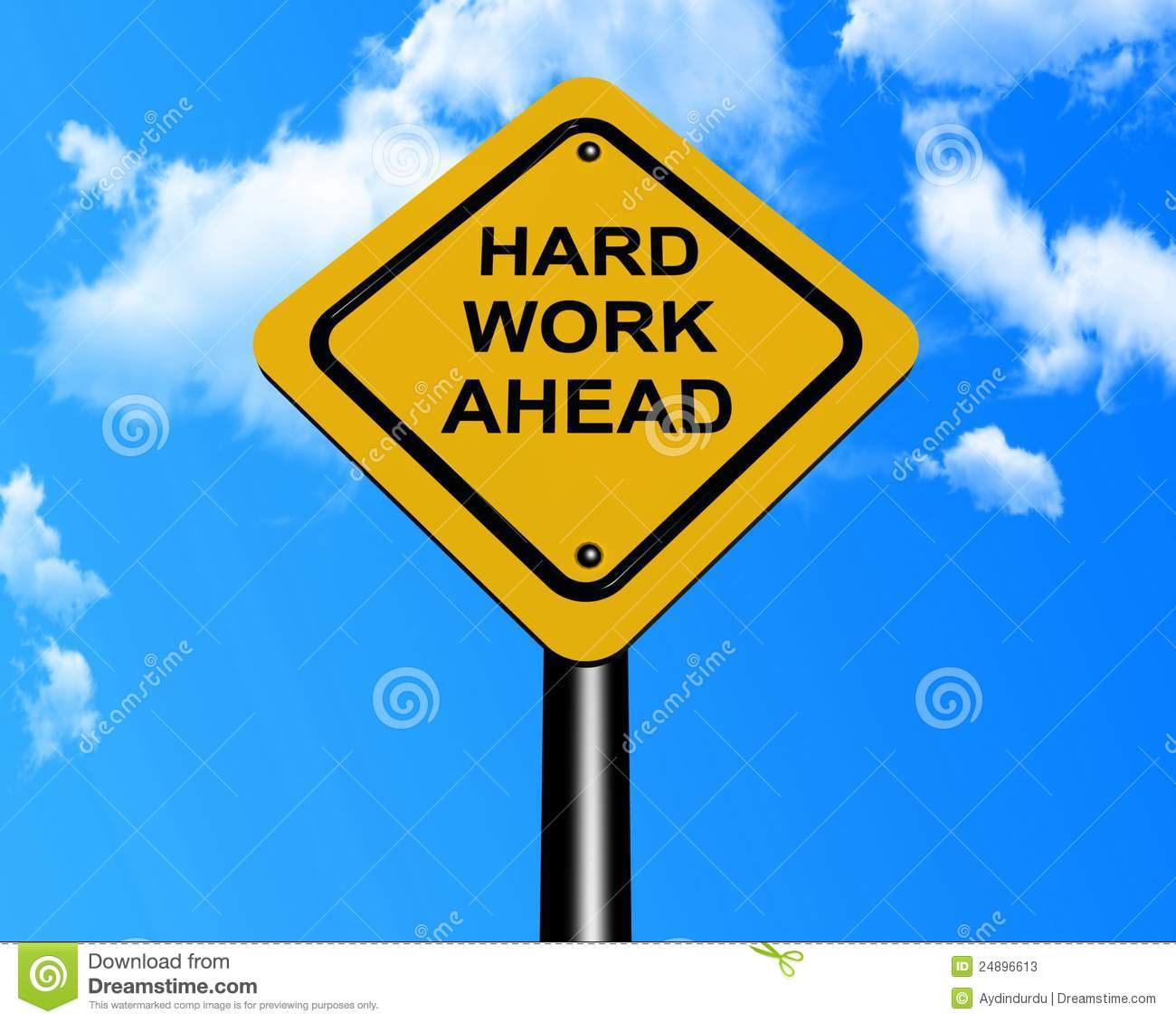 Illustration Of Hard Work Ahead Sign With Blue Sky And Cloudscape