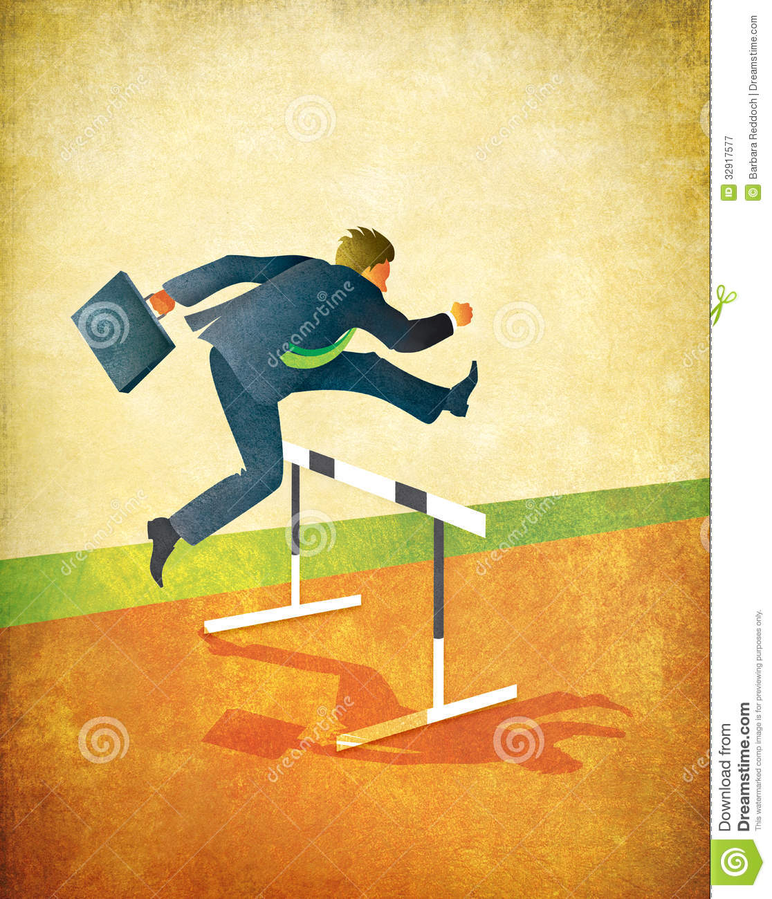 Of Businessman With Briefcase Jumping Over Hurdles On Running    