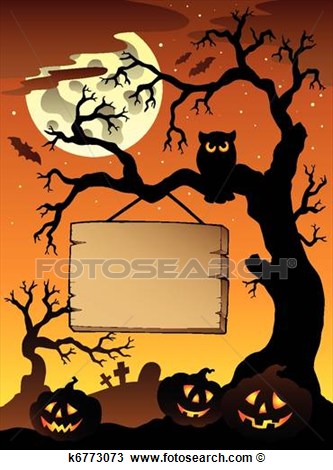 Scene With Halloween Tree 1 View Large Clip Art Graphic