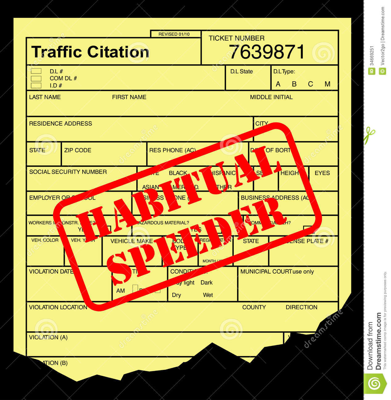 Speeding Ticket With Habitual Speeder Stamp On Black Background