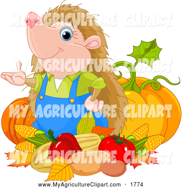 Vector Agriculture Clipart Of A Gardener Hedgehog With Harvest Produce