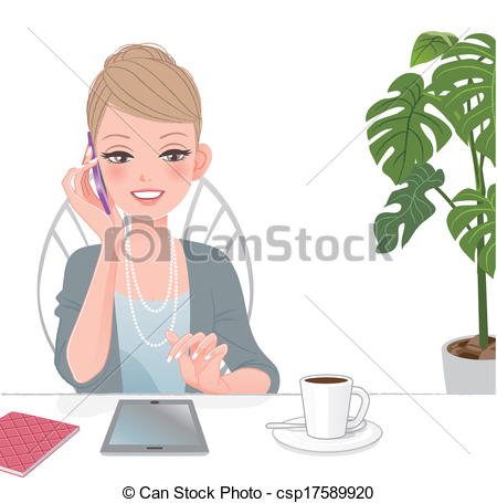 Vector   Beautiful Executive Woman Talking On The Phone With Touch Pad