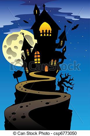 Vector Clipart Of Scene With Halloween Mansion 2   Vector Illustration