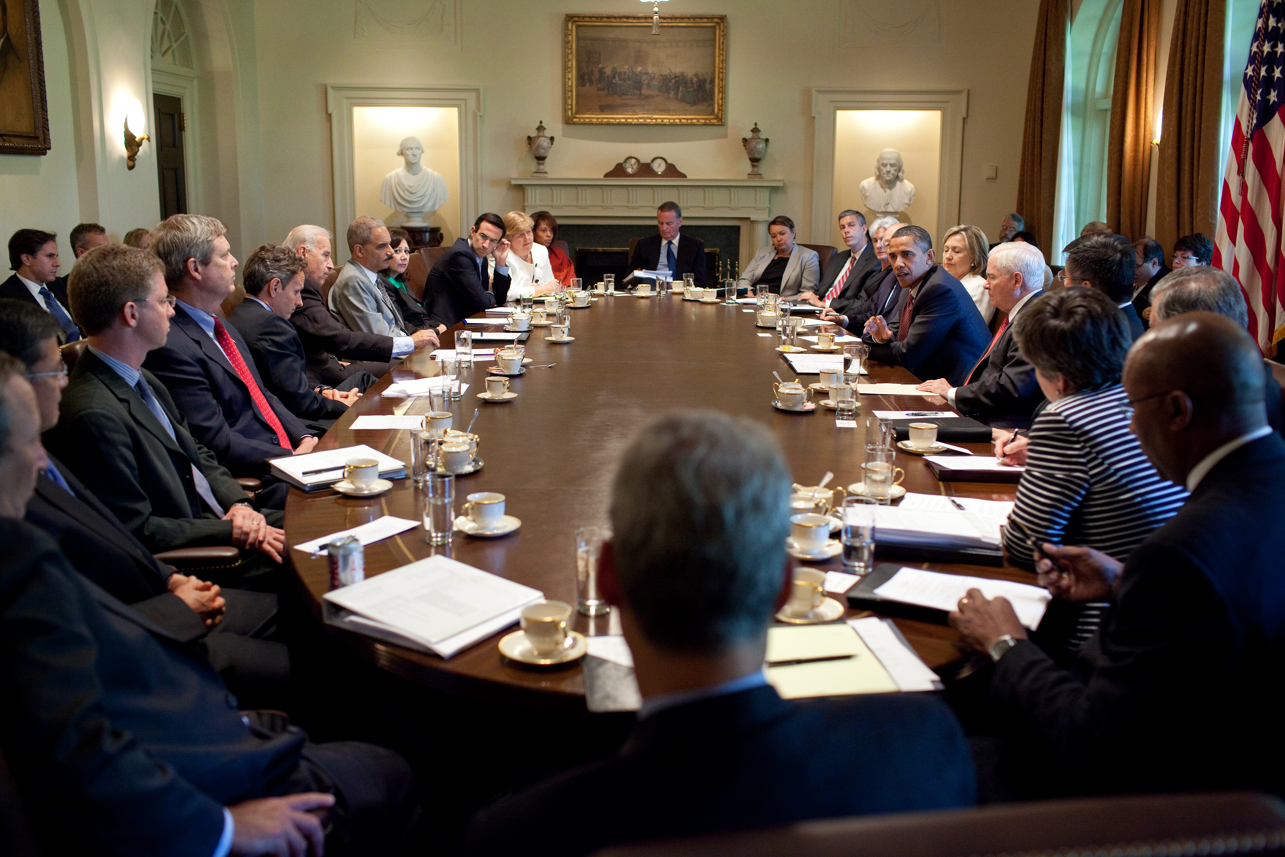With Members Of His Cabinet In The Cabinet Room Of The White House