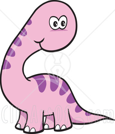 13558 Happy Pink Dinosaur With Purple Stripes Clipart Illustration