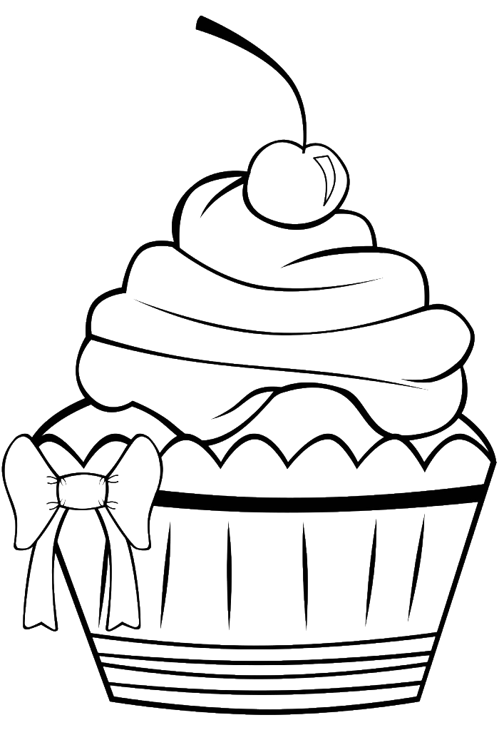 Birthday Cupcake Is Decorated With Ribbons Coloring Page