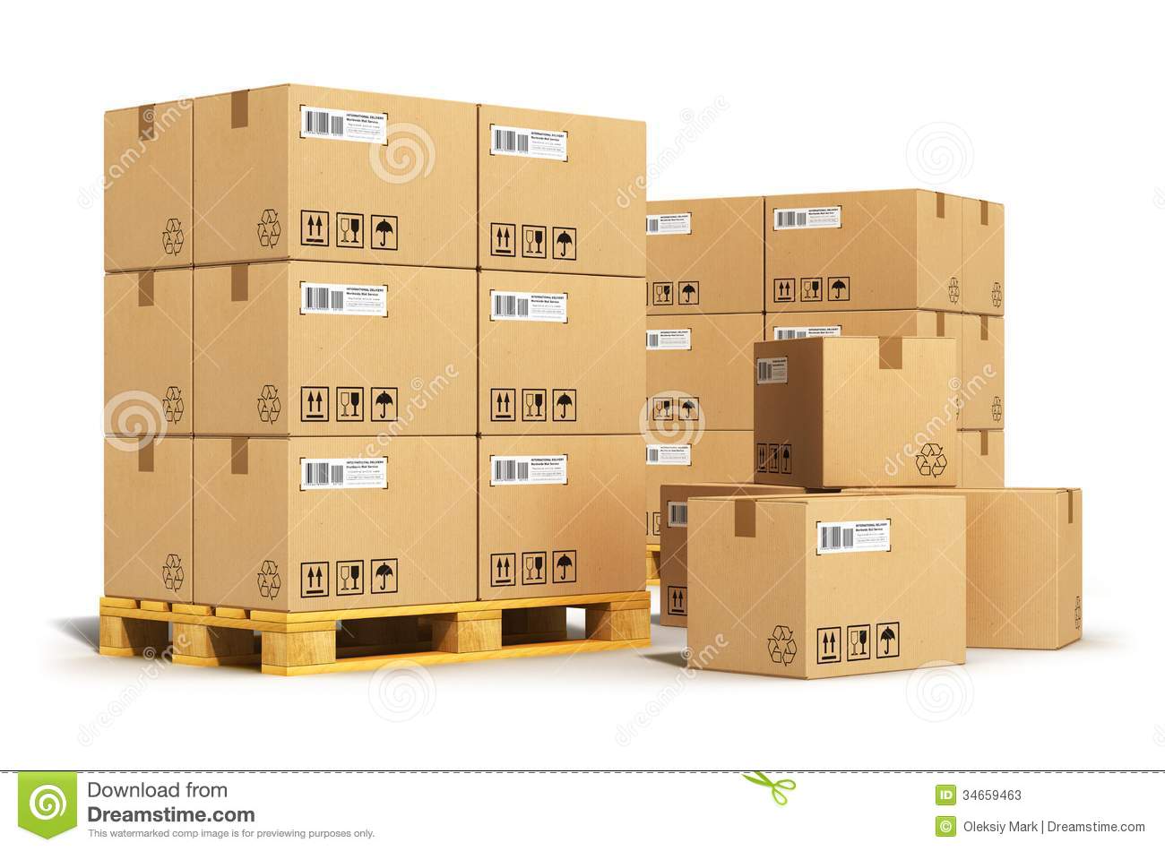Cardboard Boxes On Shipping Pallets Stock Photos   Image  34659463