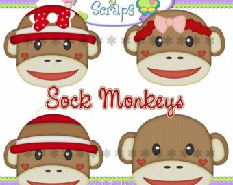 Christmas Sock Monkey Clip Art   Sock Monkey Head   Faces Clip Art S