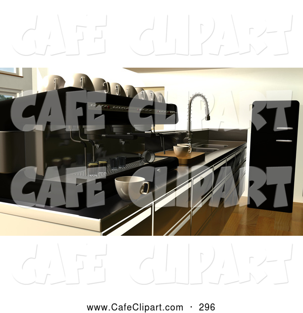 Clip Art Of A 3d Cafe Bar With A Large Espresso Maker Cups And A Sink    
