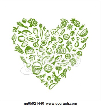 Clip Art Vector   Healthy Food Background Heart Shape Sketch For Your