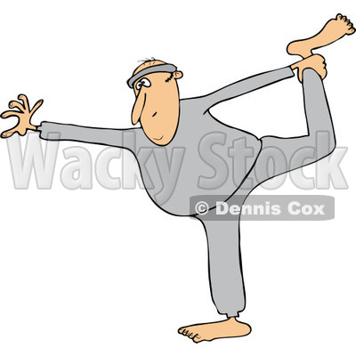 Clipart Of A Chubby White Man Stretching Or Doing Yoga   Royalty Free