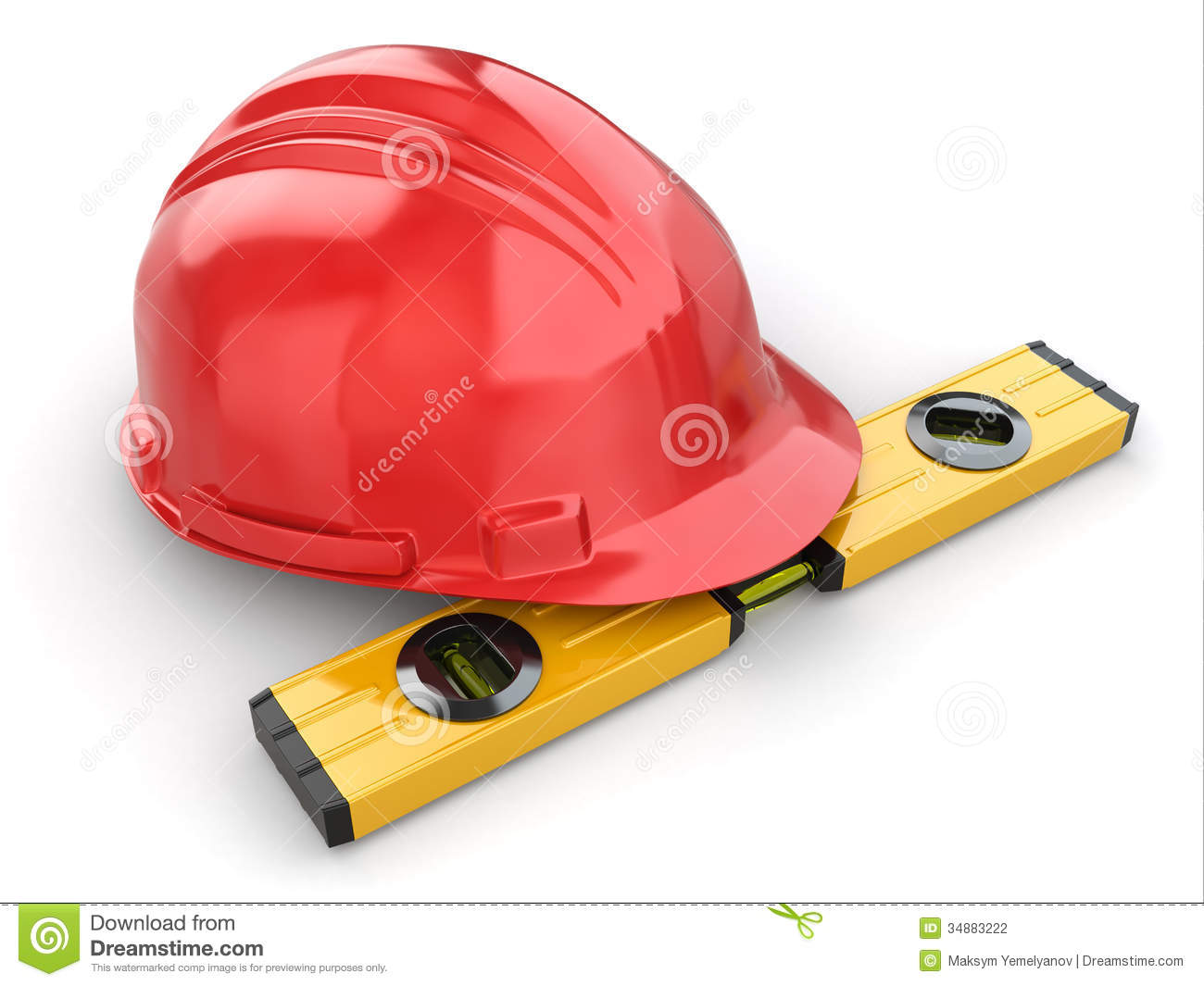 Construction Concept  Hardhat And Carpenter S Level  Stock Photography