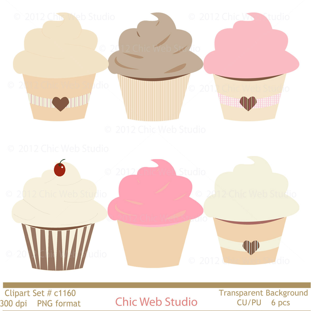 Cute Cupcake Clipart Strawberry Vanilla Chocolate Cherry Digital Clip    