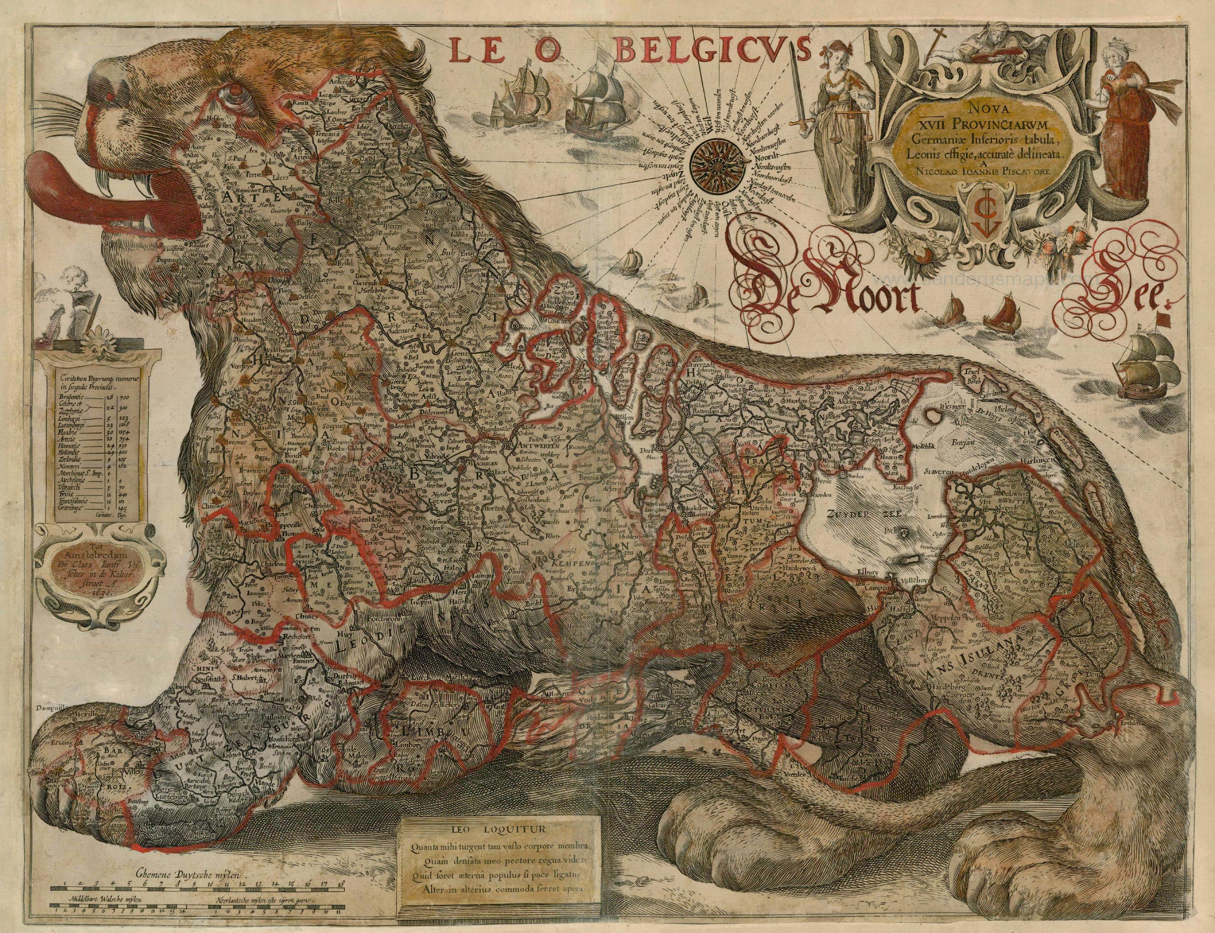 Description Antique Map Of Leo Belgicus By Visscher C J    Gerritsz    