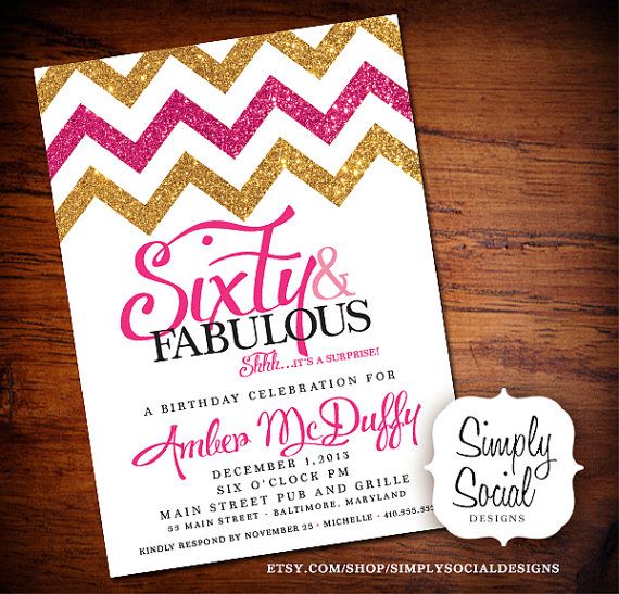 Glitter Glam Surprise 40th 50th 60th Birthday Party Invitation With G