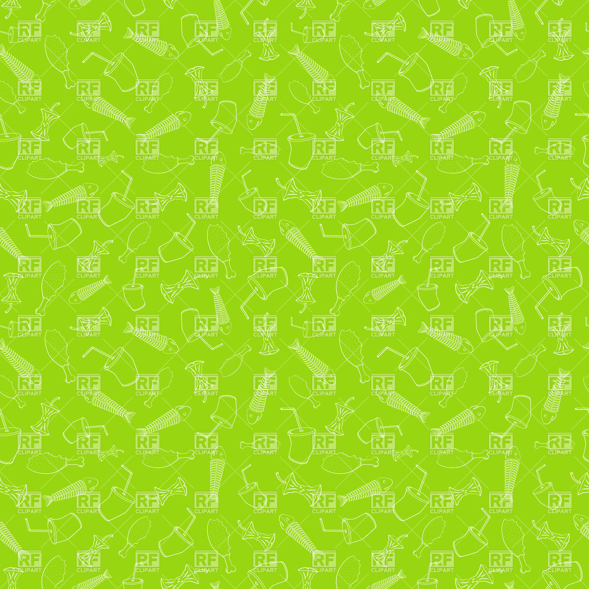 Green Background With Food Leavings Icons   Fishbone Core Of An Apple