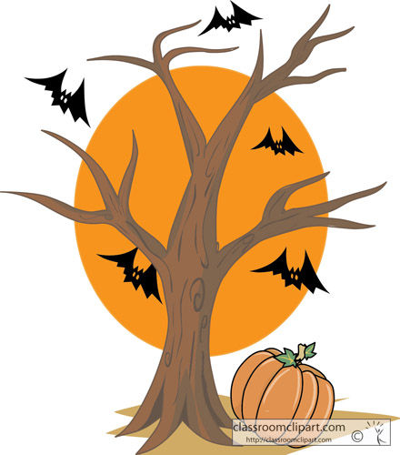 Halloween   Halloween Tree Pumpkin Bat   Classroom Clipart
