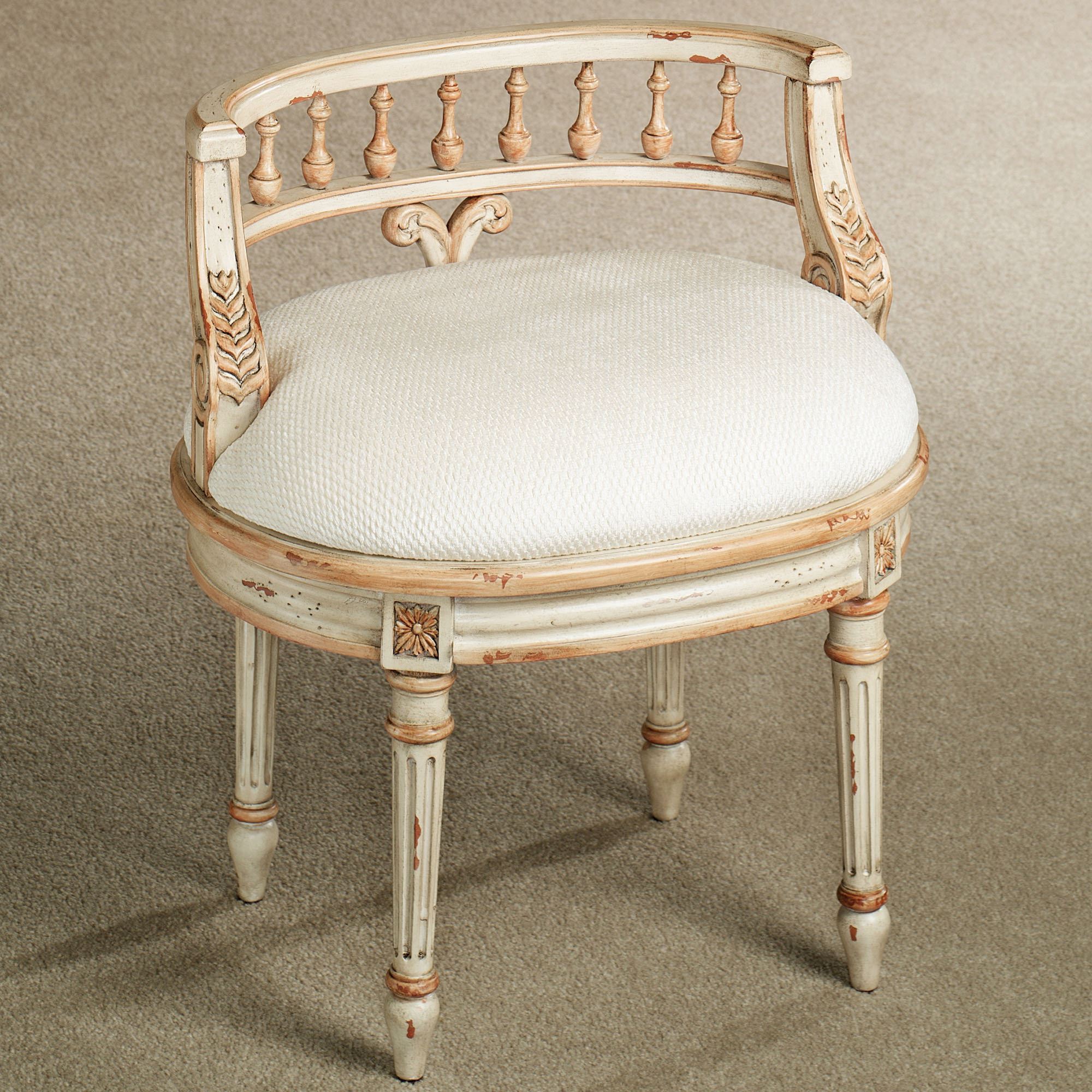 Home   Queensley Upholstered Antique Ivory Vanity Chair