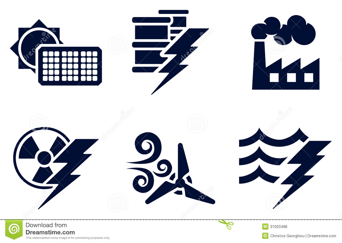 Icon Set With Six Icons Representing Power And Energy Generation Types    