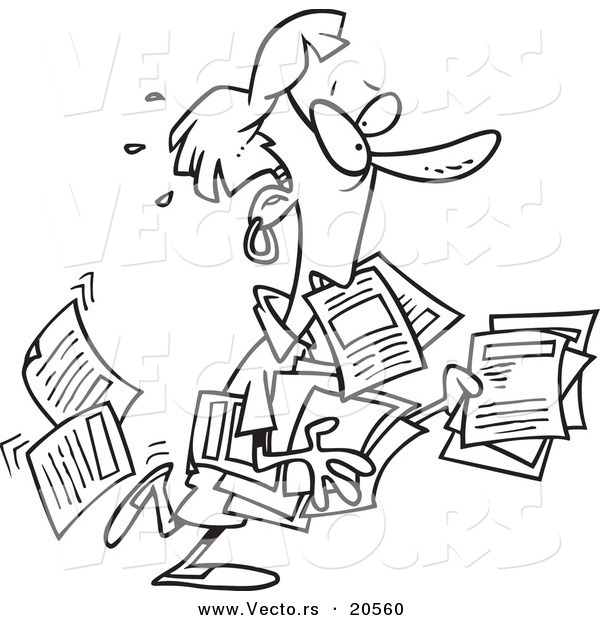 Of A Cartoon Unorganized Woman Carrying Forms   Coloring Page Outline