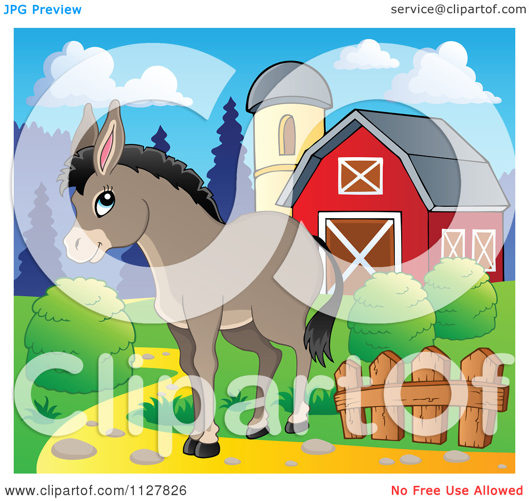 Of A Cute Donkey Near A Barn   Royalty Free Vector Clipart By Visekart