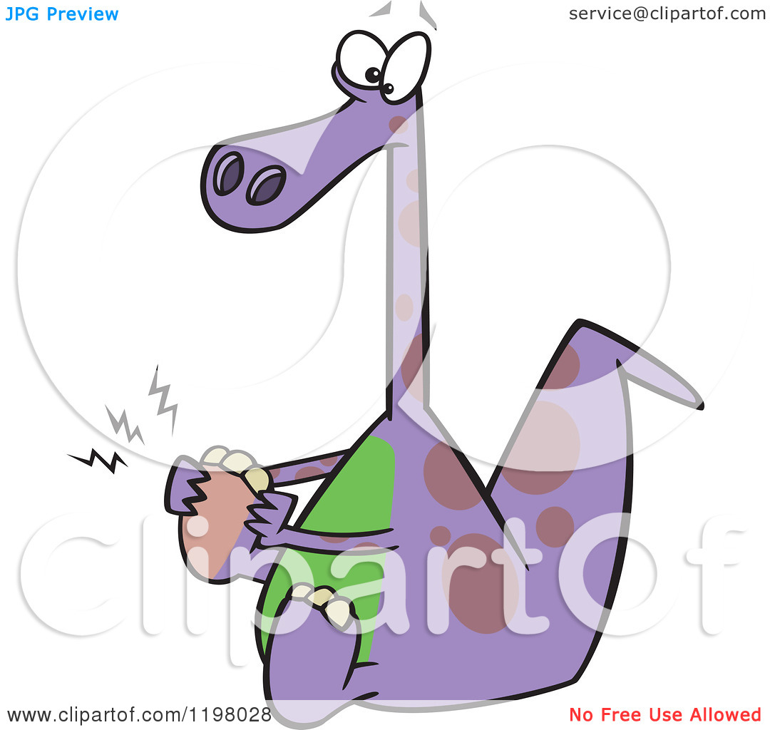 Of A Purple Dinosaur With A Sore Foot   Royalty Free Vector Clipart    