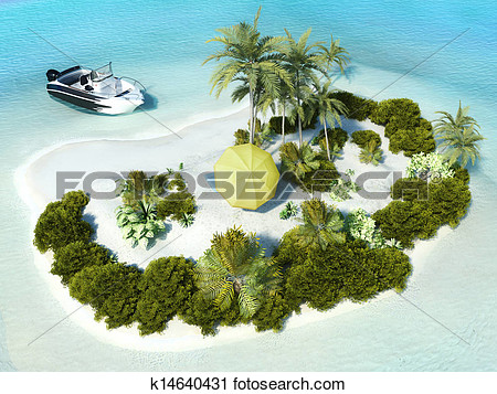 Paradise Island For Two Boat Parked At An Island With Yellow Beach