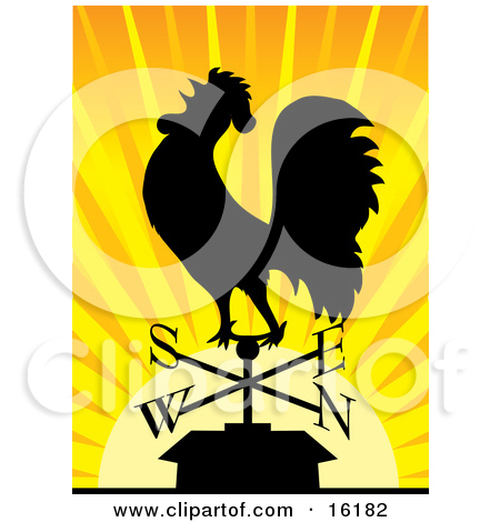 Rooster Crowing On A Weathervane At Sunrise Clipart Illustration Image