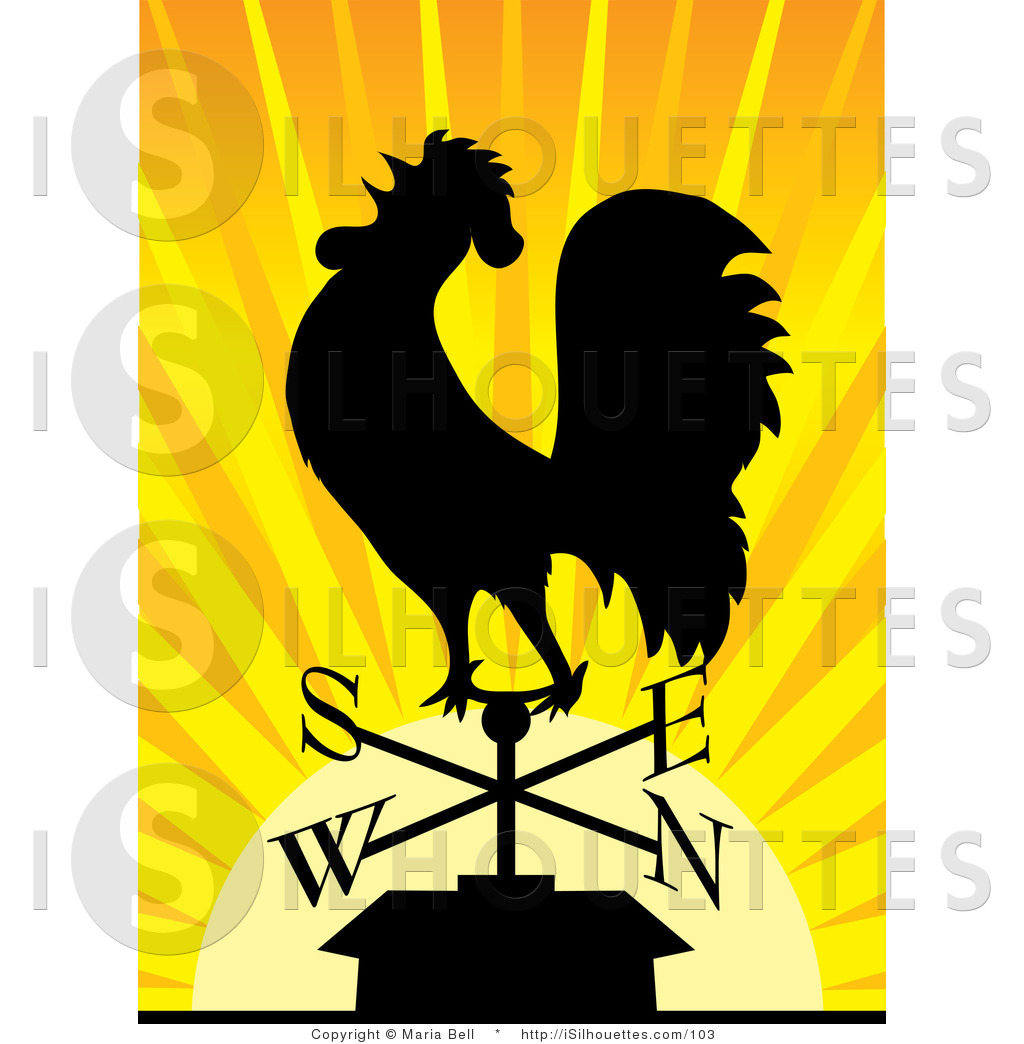 Silhouette Clipart Of A Rooster Weather Vane Against Sunrise By Maria