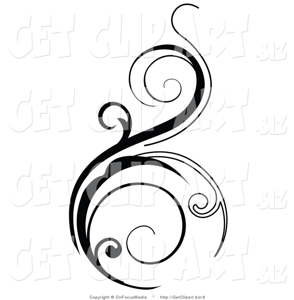 Black Vertical Scroll Design Element On White Floral Black Scroll And