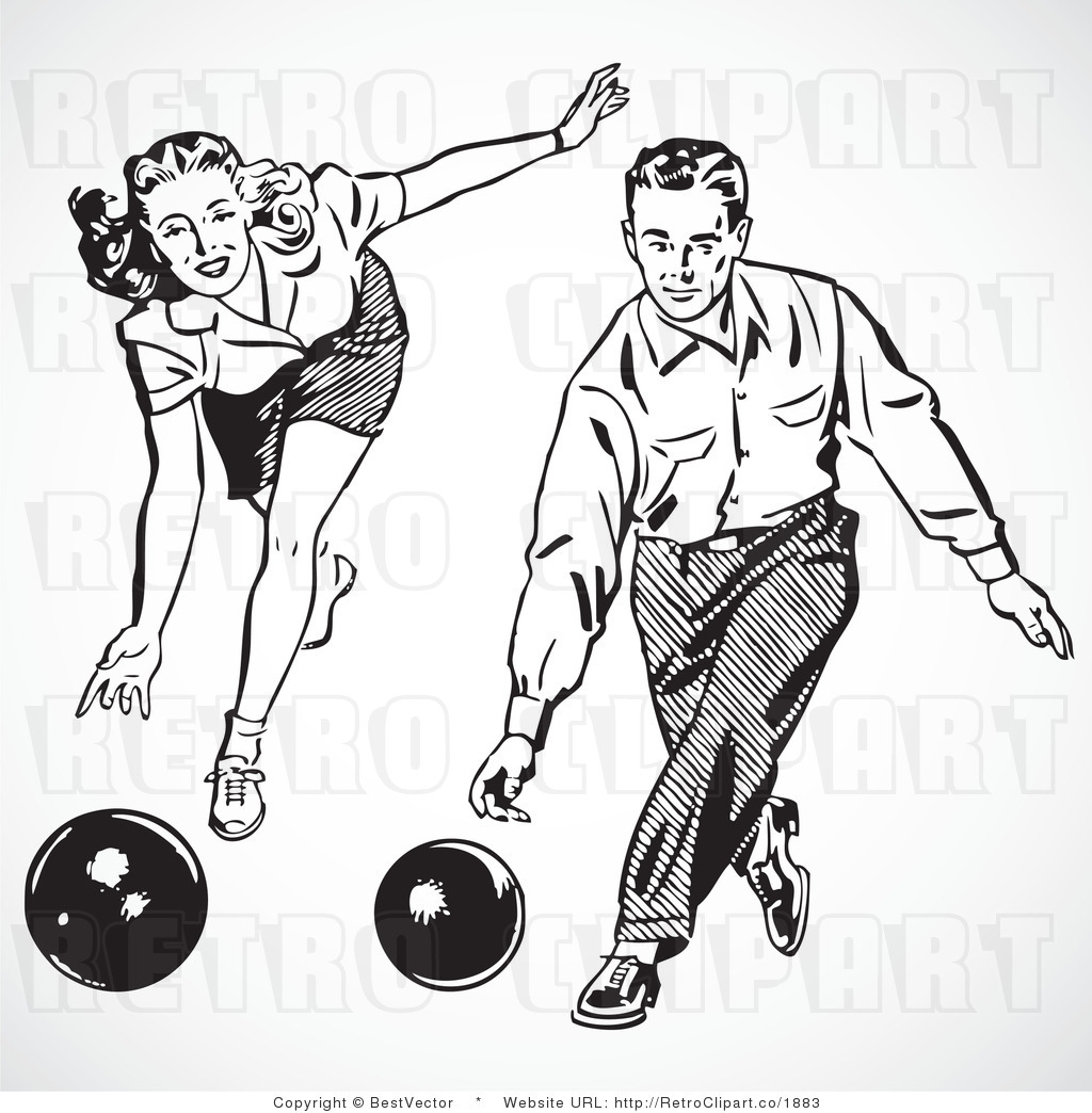Bowling Clip Art Royalty Free Black And White Retro Vector Clip Art Of