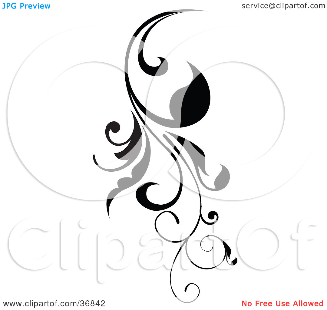 Clipart Illustration Of A Vertical Black Scroll Vine Design Element By
