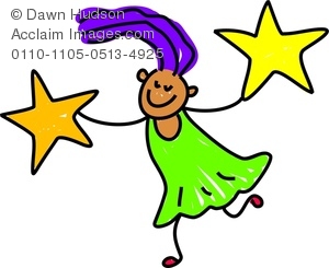 Clipart Image Of A Happy Little Girl Holding Two Gold Stars   Acclaim