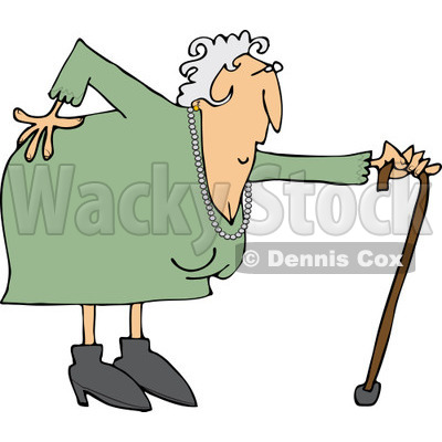 Clipart Of A Caucasian Granny With A Bad Back And Cane   Royalty Free